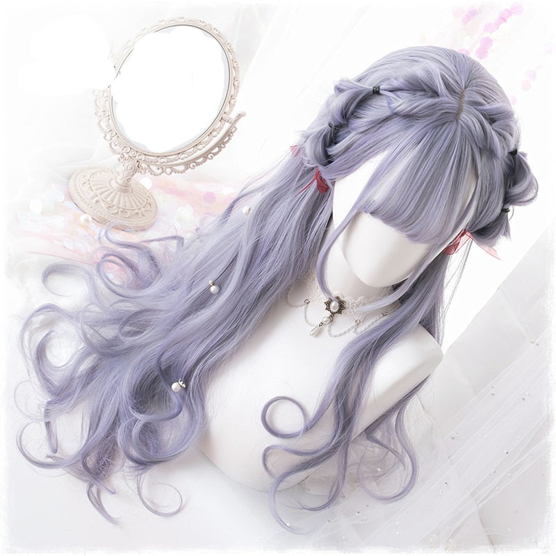 Lolita Purple Long Curly Cosplay Wig + Wig Cap